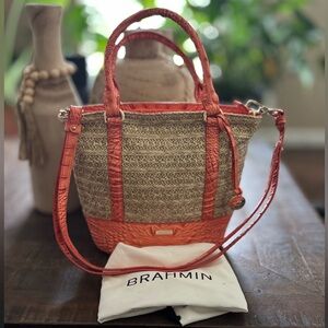 NWOT Brahmin Small Bowie Raffia Coconut Melbourne Embossed Crossbody Satchel